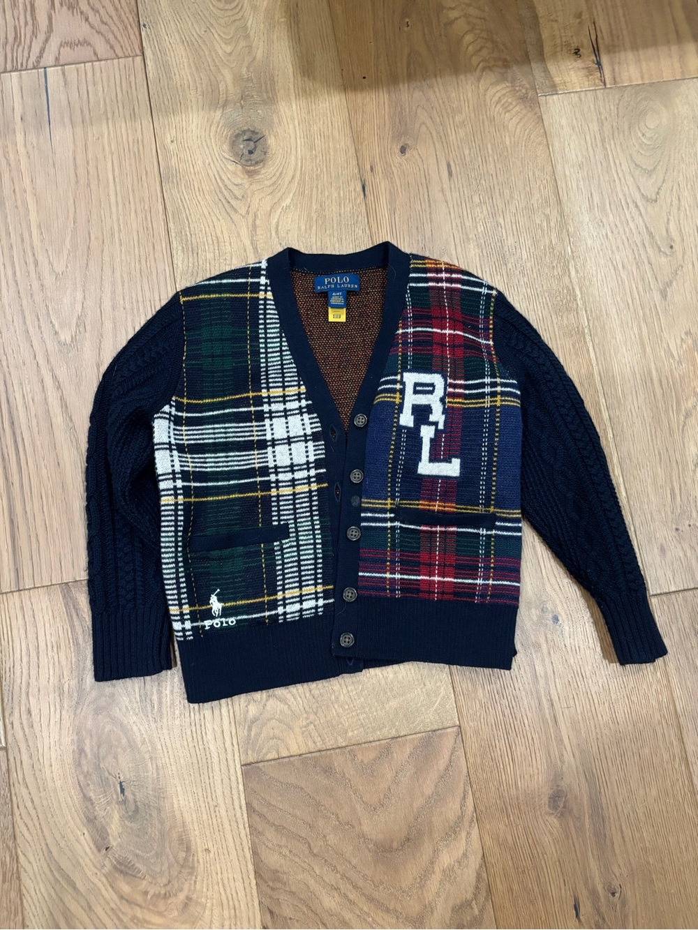 Polo by Ralph Lauren Navy Mixed Plaid RL Patch Cardigan